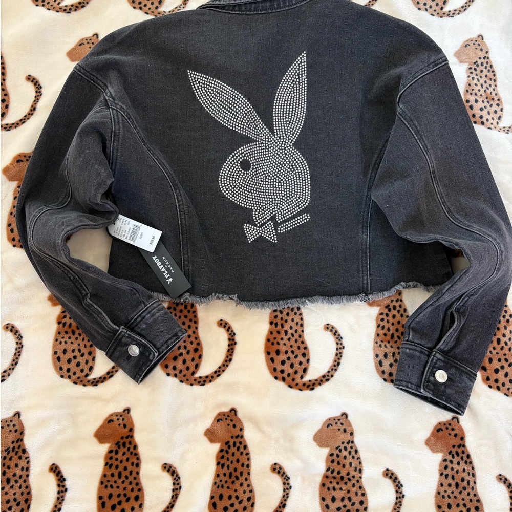 Playboy Cropped Black Denim Jacket